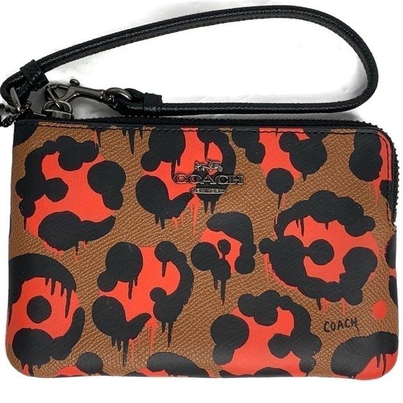 Coach Orange Wild Beast Leopard Wristlet Wallet